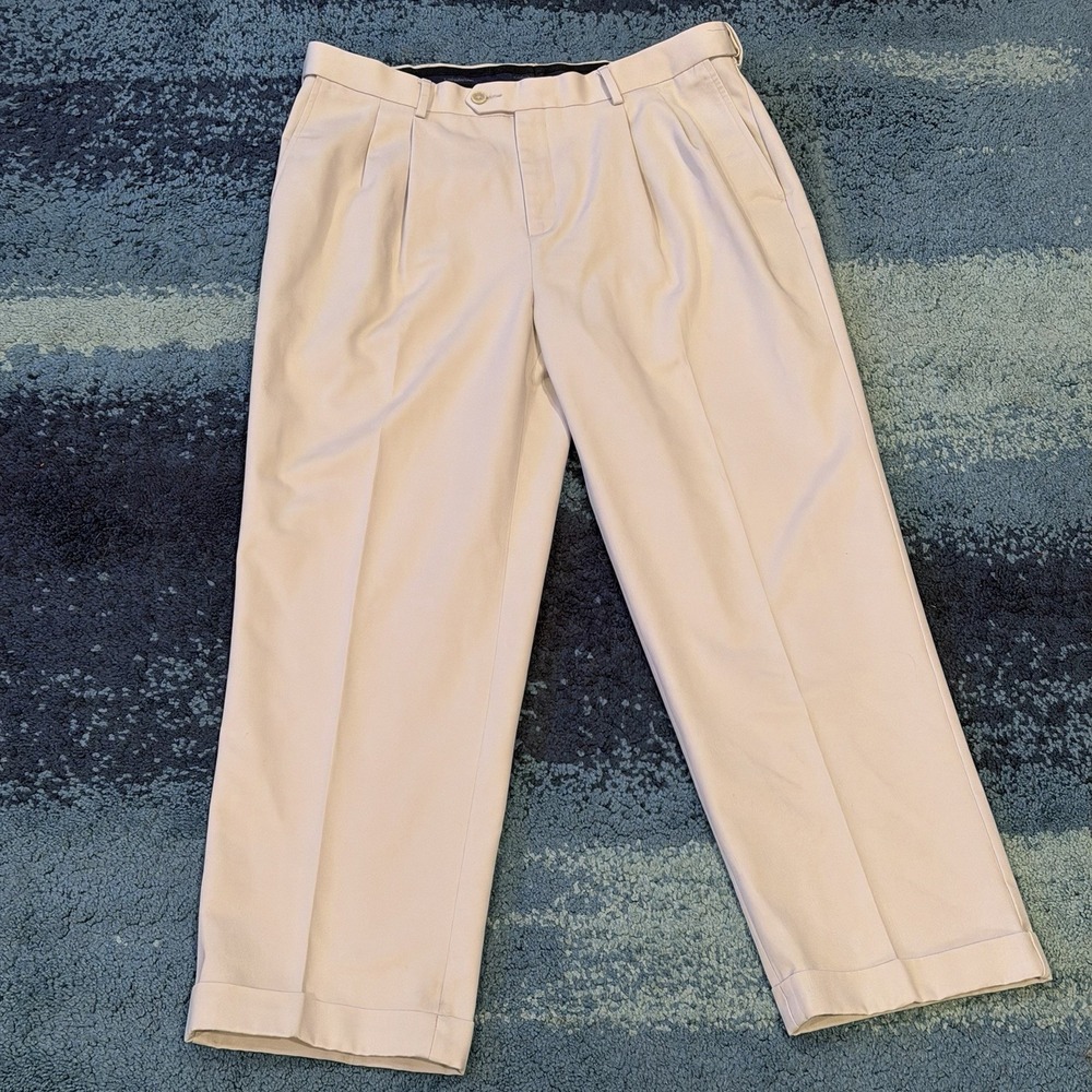 Croft & Barrow Men's Pleated Pants Classic Fit Beige 36x29 Preppy Trad